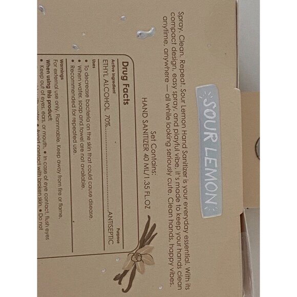 Sour Lemon Scented Hand Sanitizer Spray 1.35  Fl Oz Vanilla Scent NEW - Picture 6 of 6